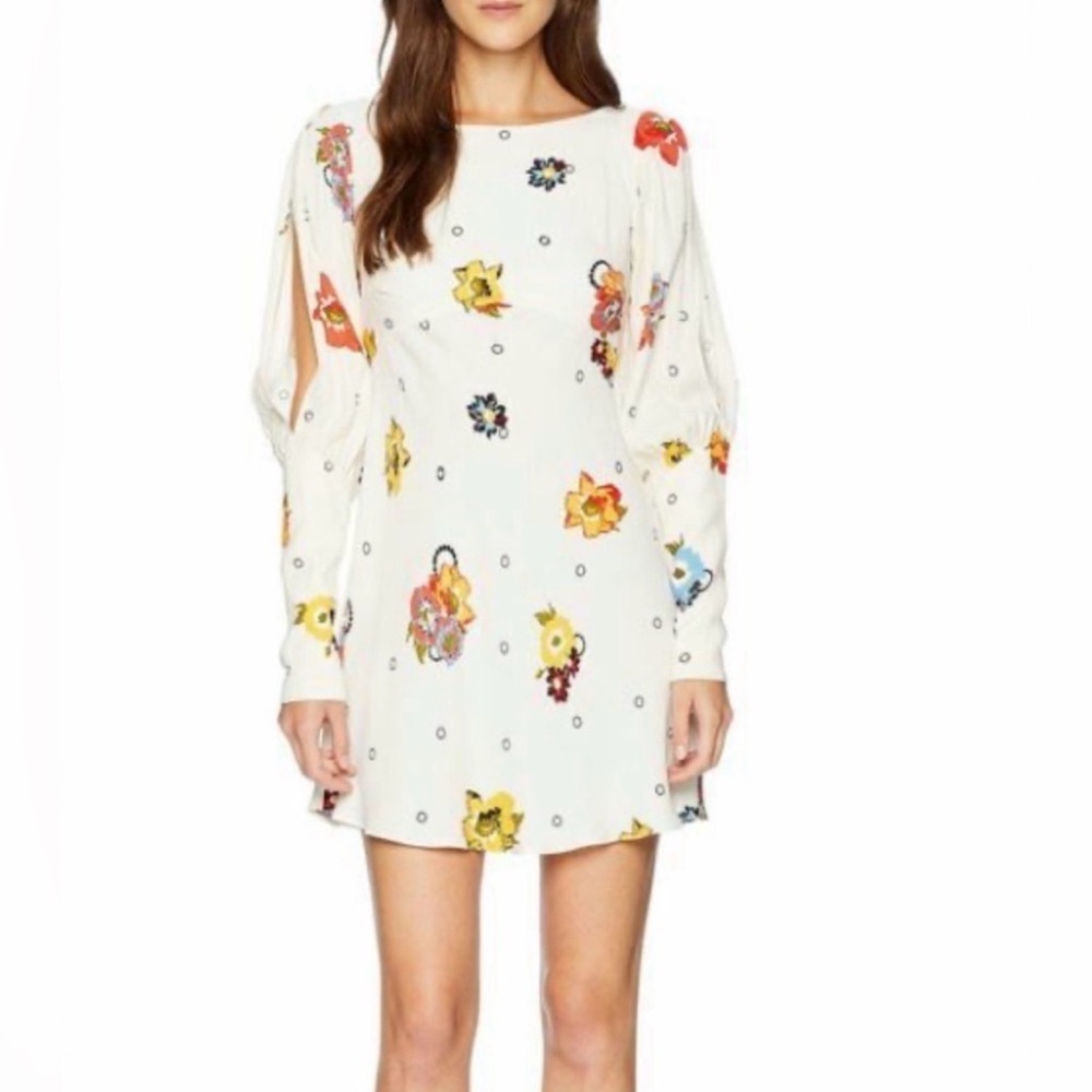 *NWT* Free People Women’s Ivory Sunshadow Floral Slit Sleeve Mini Dress, Size 0 - Picture 3 of 15